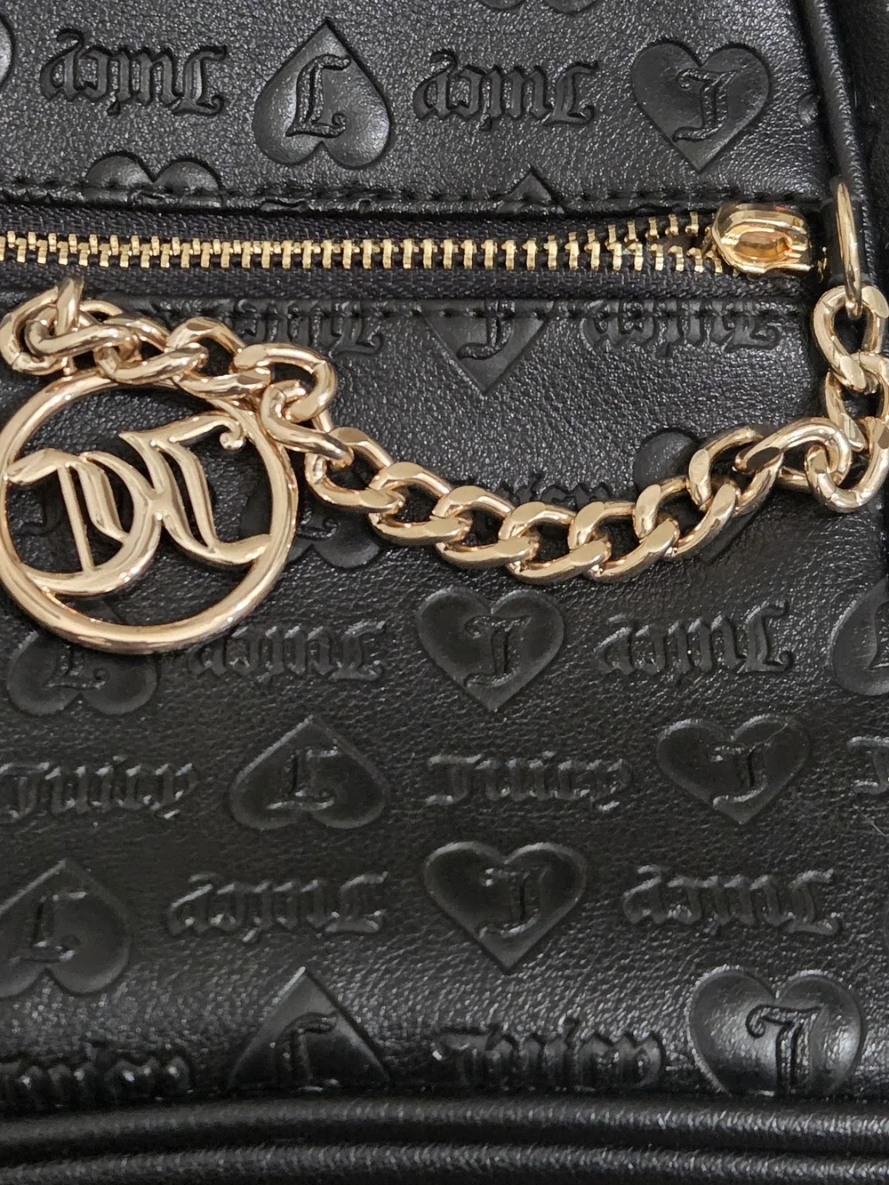 Juicy Couture Black Embossed Mini Backpack with Gold Chain